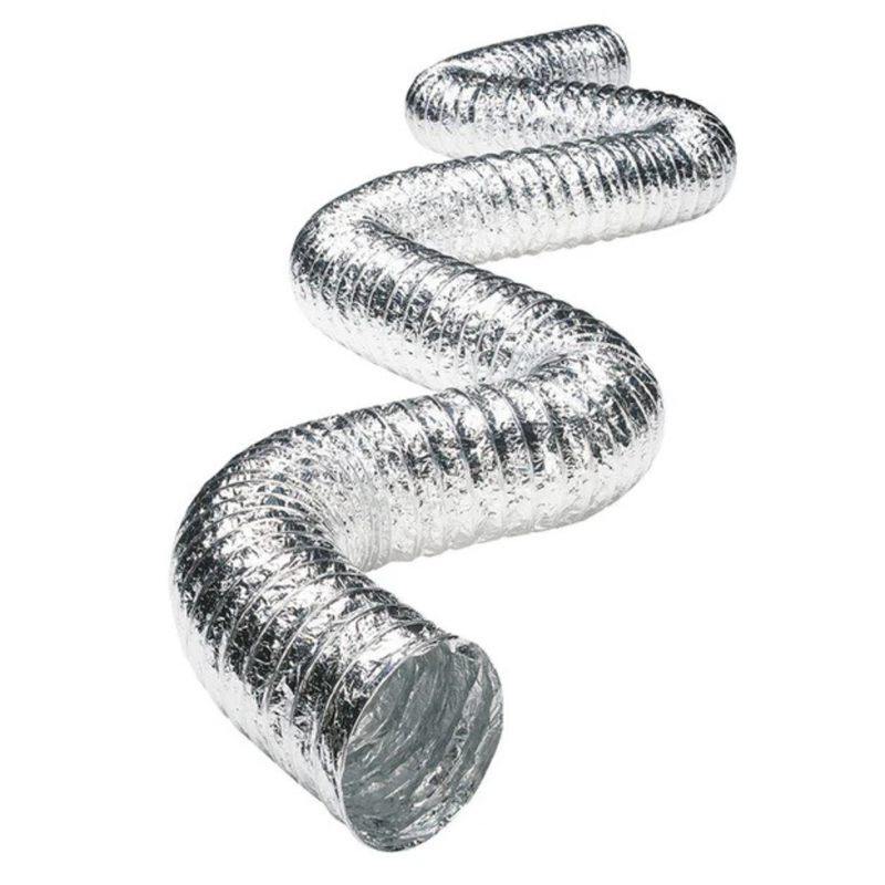 10m aluminium uninsulated flexible ducting from Direct Duct Supplies, showing lightweight, corrugated metal for ventilation or HVAC use.